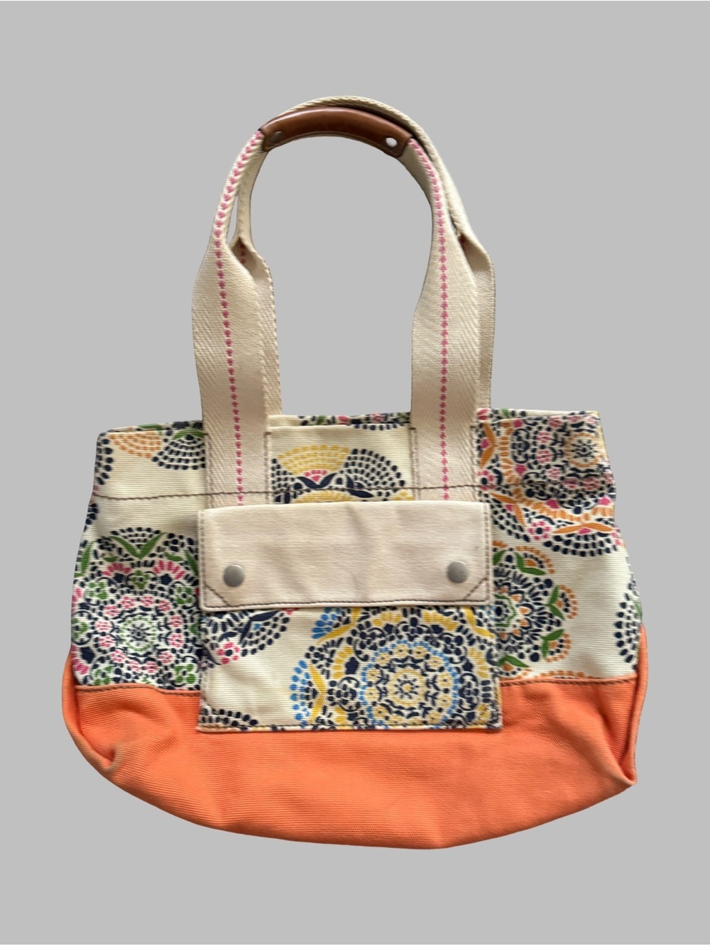 FOSSIL Lena Canvas Floral Tote Bag with Orange Accent